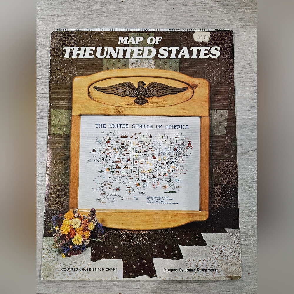 Map Of the United States Counted Cross Stitch Chart Vintage